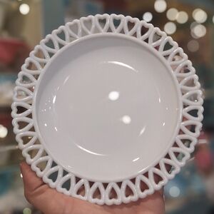 Vintage Milk Glass Hearts Saucer, Lindshammar Opaline Glass Dessert Plate